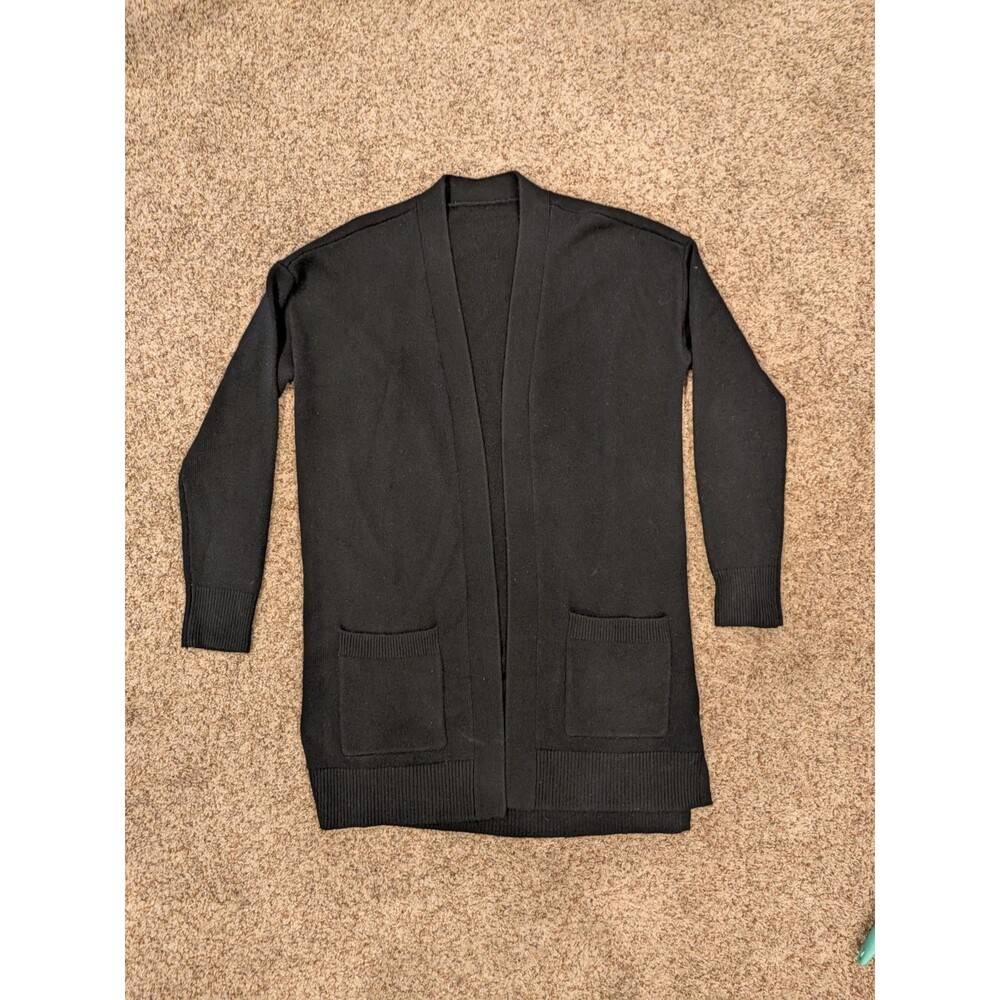 MICHAEL Michael Kors Black Open Front Long Cardigan Sweater Pockets Womens 1055